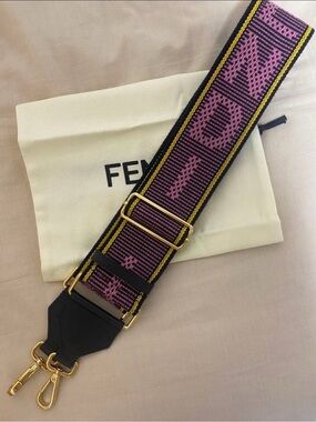 Fendi Pink and Black Jacquard Adjustable Strap with Yellow Accent strap you